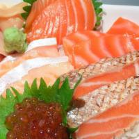 Salmon Special Don · Assorted salmon sashimi over sushi rice.
