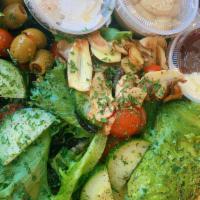 Vegan Breakfast Plate · Mashrooms, vegan mozzarella, olives, tomatoes, cucumbers, avocado, jelly, vegan butter, and ...