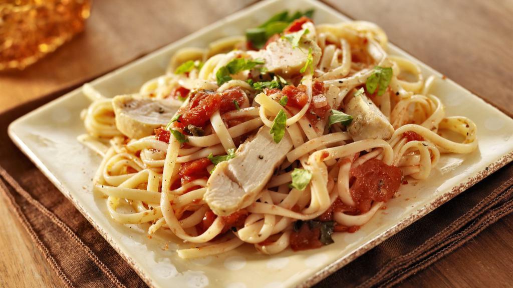 Cajun Chicken Linguine · Fresh cajun chicken with fresh made linguine pasta and choice of sauce.