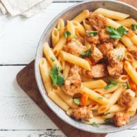 Penne With Chicken · Mouthwatering pasta dish made with Penne pasta, Chicken, spinach, and sun-dried tomatoes.