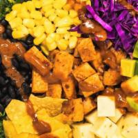 Southwest Quinoa · Kale and quinoa, avocado, corn, purple cabbage, pepper jack cheese, tortilla chips, black be...