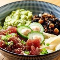 Wild Tuna Rice Bowl · Wasabi guacamole, cucumber, and hijiki seaweed with spicy aioli on Japanese or multi-grain b...