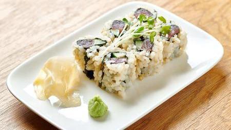 Spicy Tuna Cucumber Roll · Rolls are brown rice.