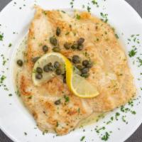 Chicken Piccata · White wine, lemon, butter and caper sauce. Served with a side of linguine marinara.