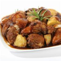 Stew Chicken · 1/2 lb of tender chicken cooked in a hearty rich flavoured stew spiced with Jamaican herbs.