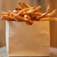 Hand Cut Fries · Tossed in rosemary salt & side of Truffle mayo.