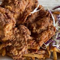 Louisiana Style Fried Chicken · Served w/ fries & house slaw.