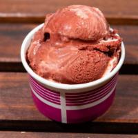 Red Velvet · Red velvet flavored ice cream with swirls of red velvet cake pieces inside.