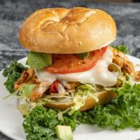 Chipotle Chicken Breast Sandwich · Cheese, lettuce and tomatoes.