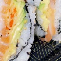 Crunchy California Roll · Kani, cucumber, avocado, with spicy crunchy kani, and crispy onion on top.