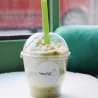 Mochii Smoothie · Fresh fruit smoothie that comes with of mini homemade mochii pieces.