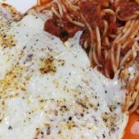 Breaded Chicken Cutlet Parmigiana W/ Choice Of Pasta · 