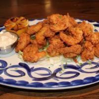 Popcorn Shrimp · Fried and coated with house seasoning and buttermilk. Served with a side of horseradish aiol...