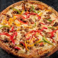 Sausage & Pepper · Italian sausage, assorted bell peppers, house cheese blend, and traditional red marinara sau...