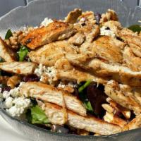 Mixed Greens Salad · Mixed greens with grilled chicken, feta cheese, walnuts and craisins.