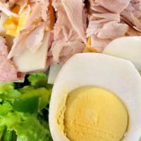 Chef Salad · Julienne strips of roast beef, turkey, ham, and swiss and american cheeses on lettuce w/slic...