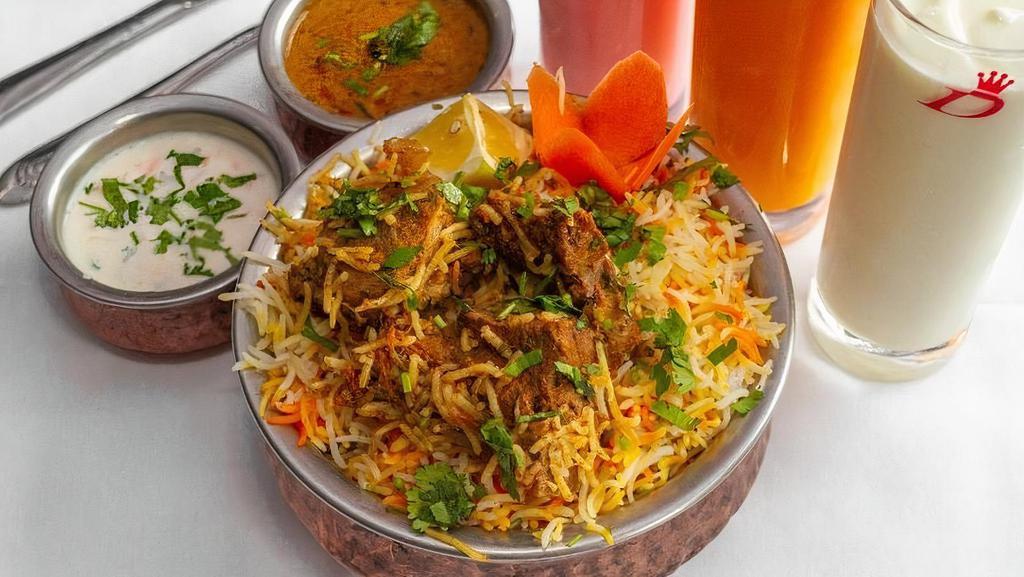 Lamb Boneless Biryani · Boneless lamb flavored with exotic spices and cooked with basmati rice.