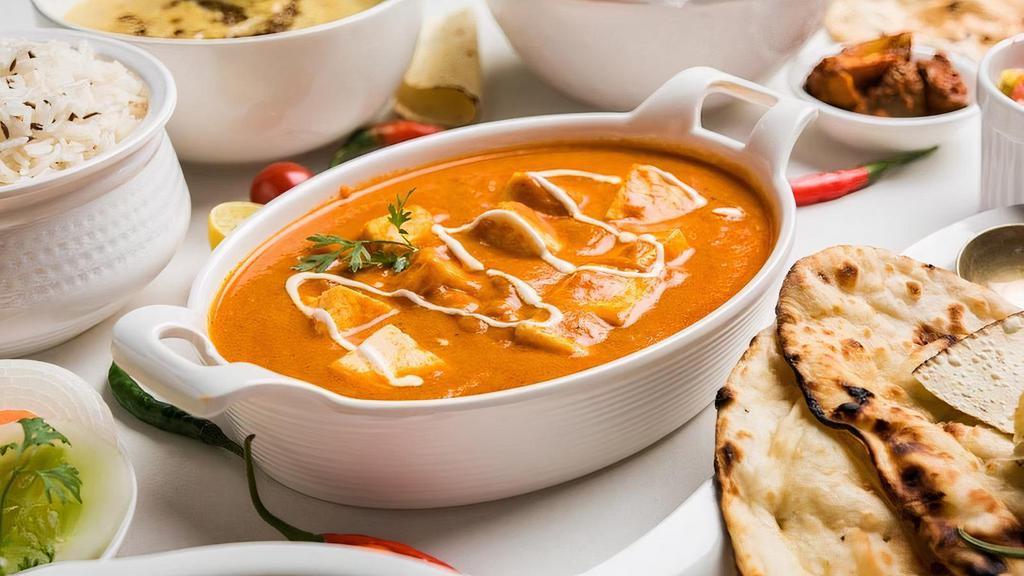 Paneer Butter Masala · Paneer cooked in rich sauces. Rice will NOT be served with Entrees.