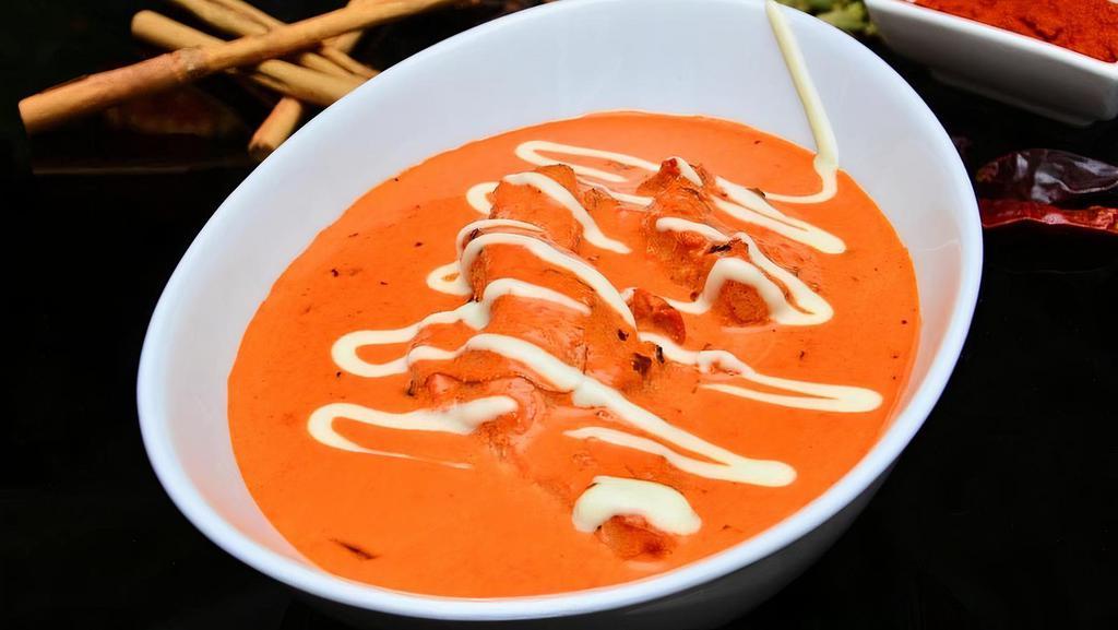 Butter Chicken · Boneless chicken cubes grilled in tandoor and then cooked with rich cream butter sauce. Rice will NOT be served with Entrees.