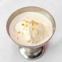 Rasmalai · Pressed cheese, pistachios, condensed milk