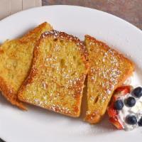 Stuffed French Toast · With cream cheese and choice of banana or fresh strawberries or chocolate chips.