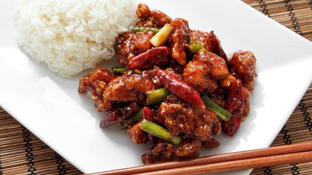 General Tso'S Chicken Platter · Spicy. White meat. Served with egg roll and roast pork fried rice. Spicy.