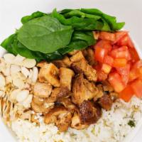 Spinach Feta Bowl · Your choice of rice and protein served with diced sweet potato, spinach, feta cheese, almond...