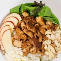 Apple Bowl · Your choice of rice and protein served with mixed greens, sliced apples, almonds, goat chees...