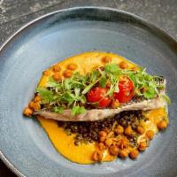 Black Sea Bass · Spicy Lentils, Tomato, Coconut Curry