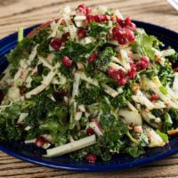 Kale Salad · Kale, Watercress, Arugula, Goat cheese Dressing, Walnuts, Apples, Freekah(gluten), seasonal ...