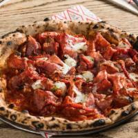 The King Salami · San Marzano tomato sauce, hot and sweet sopressata, finocchiona, roasted red peppers and moz...