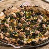 Mikes Broccolini Pizza (Exclusive Item) · Bechamel, Grilled Broccolini, Sausage, Provel, Chili, Basil, Mike's Hot Honey