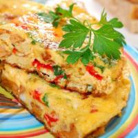 Veggie Omelet · Tasty Omelet, made with 3 farm fresh eggs, and topped with peppers, onions, broccoli, mushro...