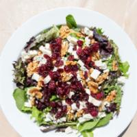 Sunshine Salad · Mesclun greens, walnuts, and cranberries with imported gorgonzola cheese in a balsamic vinai...