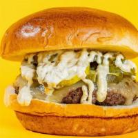 Cannonball Burger · pepper jack cheese, pickles, jalapeño mayo