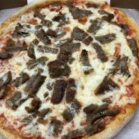 Gyro Pizza · Delicious gyro meat, tomato sauce, and mozzarella cheese.