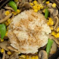 Mushroom Fried Rice · Vegan. Assorted mushrooms sautéed in garlic aioli sauce with sweet corn, snap peas topped wi...