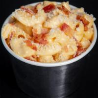 Sam'S Bacon Mac N' Cheese · Macaroni in a 3 cheese blended sauce, topped with parmesan and bacon crumbles.