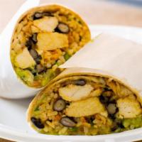 Bicep Burrito · Grilled chicken, brown rice, pico de gallo, black beans, guacamole, low-fat cheese, and hot ...