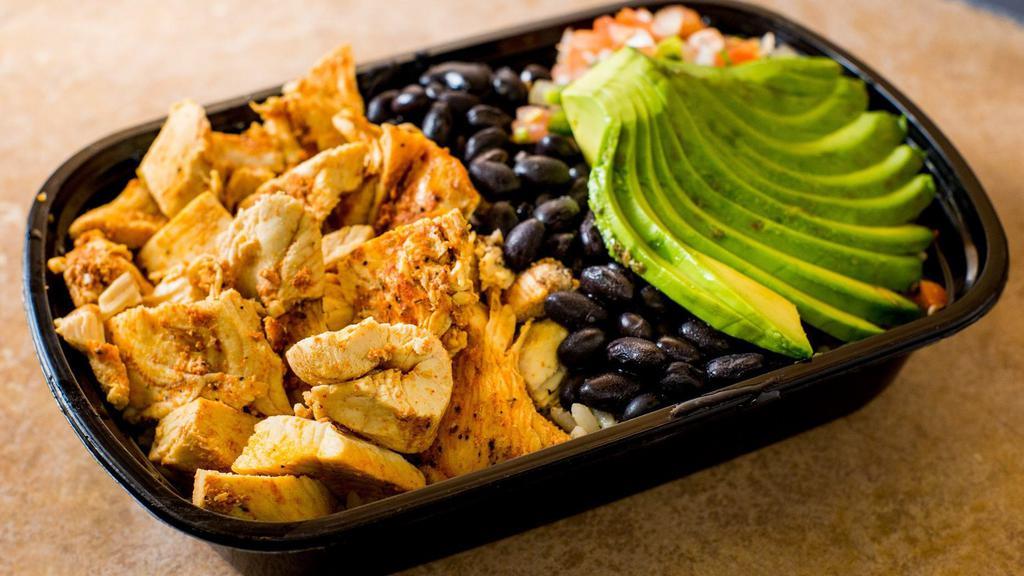 Mighty Mexico · Grilled chicken breast w/ black beans, pico de gallo, avocado and brown rice.