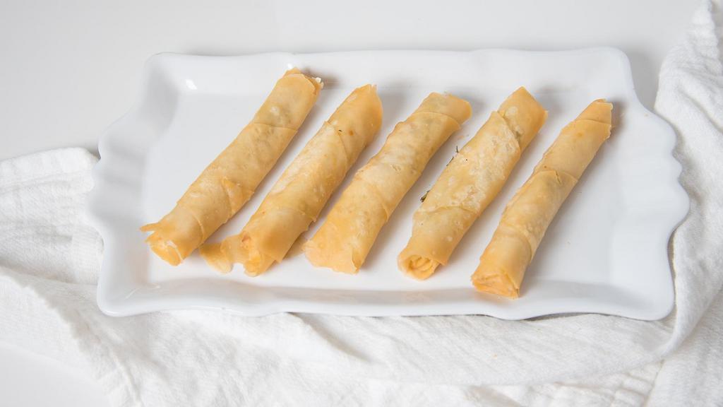 Cheese Roll · Sigara Boregi). Delicate phyllo dough wrapped with feta cheese and parsley, deeply fried (4 Pcs).