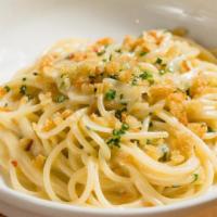 Spaghetti · Chilies, Parmigiano and Breadcrumbs