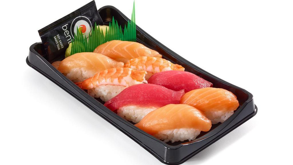 Nigiri Combo · 370 Calories Nigiri is a specific type of sushi consisting of a slice of raw fish over pressed vinegared rice. This combo pack provides a variety of nigiri protein options for you to try.