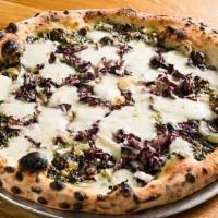 Something Green Pizza · Pesto, radicchio, gorgonzola, mozzarella