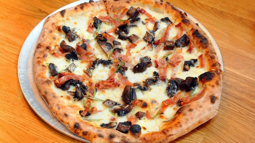 Brontese Pizza · Pistachio pesto, mozzarella, mortadella