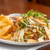 Vietnamese-Inspired Salad · Shredded cabbage, carrots, marinated chicken,
cilantro, lime, chili garlic sauce, veggie chi...