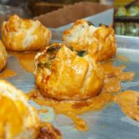 Spinach Knish · With dijon mustard.