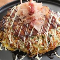 Classic-M · Osaka Style Okonomiyaki with pork belly, stir fried yakisoba noodle, fried egg, bonito flake...