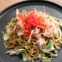 Vegetable Yakisoba · Japanese stir fry noodles with vegetable with bonito flakes and pickled ginger.
