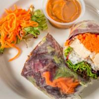 Tofu Roll · Grilled tofu, carrots, rice noodles and mixed greens. Rolled in rice paper and served with p...